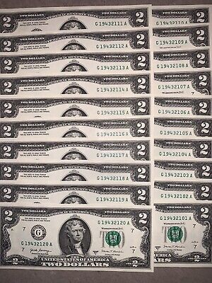 Pack of (20) NEW Two Dollar Bills Crisp Clean Consecutive Uncirculated  