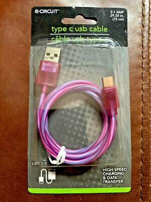 BEST DEAL! New PURPLE LIGHT UP Type C USB Cable 29.25 in Charging Cable Cord