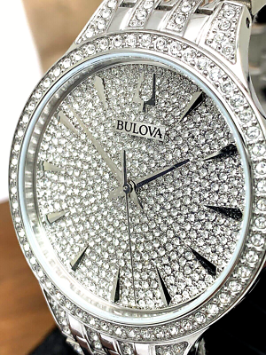 Bulova Men s Watch 96A226 Quartz Crystals Accent Silver Dial Stainless Steel eBay