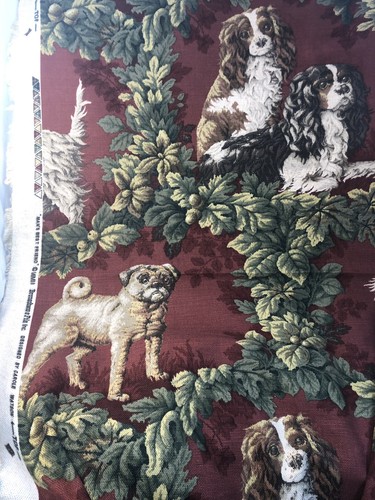 VINTAGE RARE Mans Best Friend Brunschwig & Fils Dog Fabric Cavalier 32” Approx
