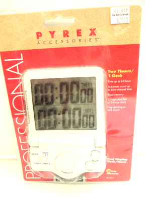 Vtg Pryrex Accessories Professional Dual Display Clock/Timer #17015, New Sealed