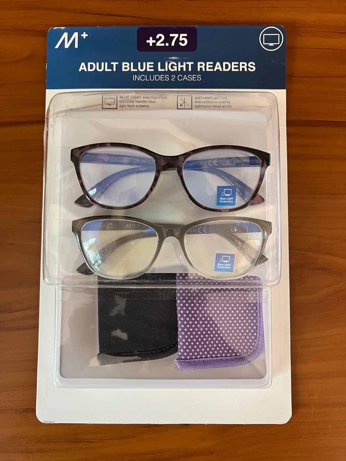 Felix by M+ Adult Blue Light Glasses with Pouch, 2-pack