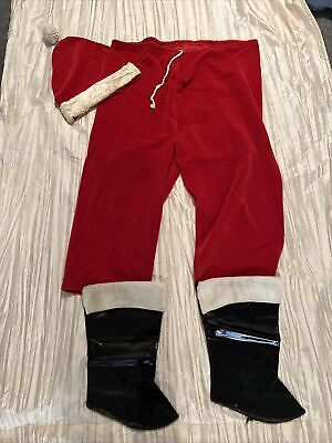 Vintage Santa Suit **Partial**Homemade Red Velvet/Velour Pants-Boot Covers-Hat