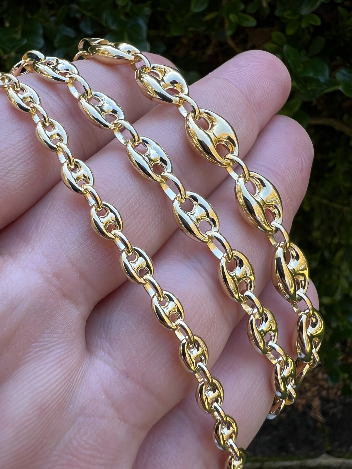 Pre-owned Harlembling Real 14k Yellow Gold Puffed Mariner Chain 5-9mm Thick 16-24" Men Ladies Necklace