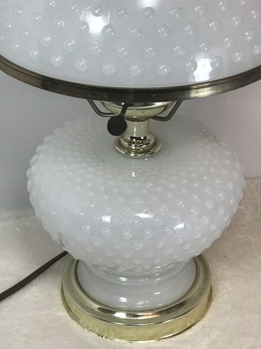 Vintage VTG Fenton White Milk Hobnail Glass Student  Portable Lamp Underwriters
