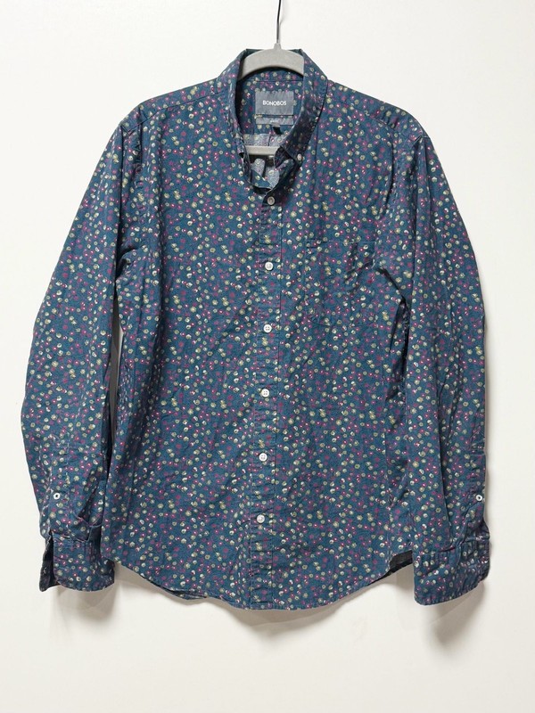 Bonobos Mens Button Down Shirt Slim Floral Long Sleeve Navy Blue ditsy floral