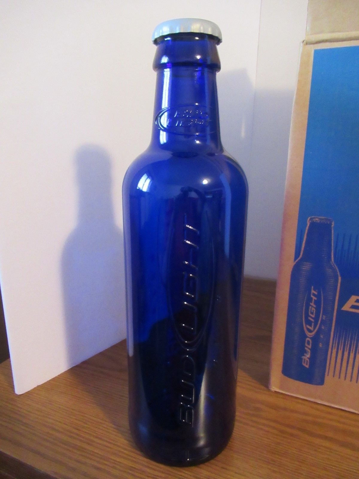 (1) ONE BUDWEISER COBALT BLUE Bud Light  BOTTLE change BANK. 14.75