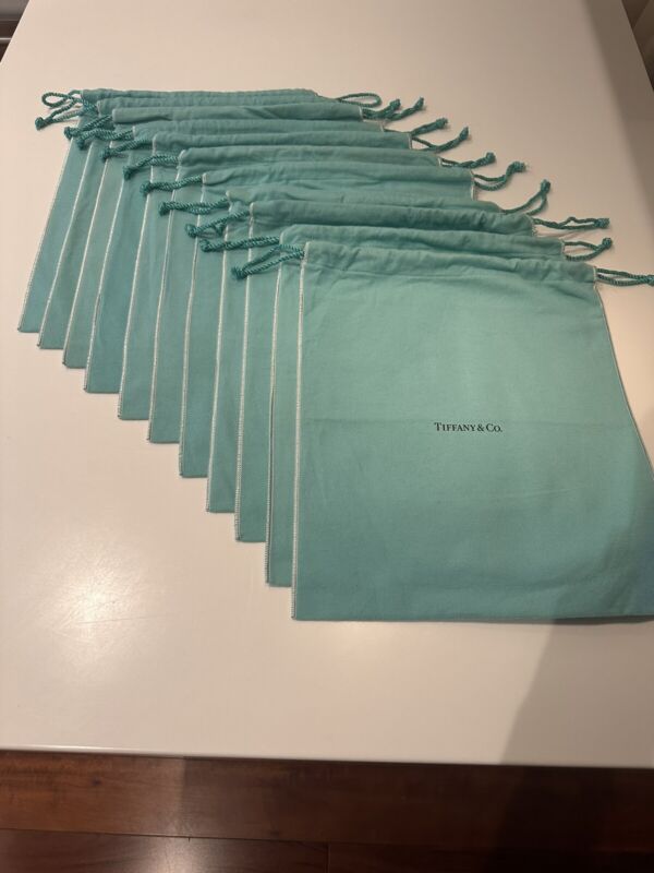 Tiffany & Co. Large Drawstring Protective/Anti-Tarnish Bags Set Of 11, (12x13)