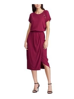 

Женское красное коктейльное платье миди с короткими рукавами RALPH LAUREN Petites, Красный