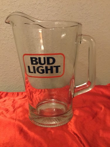 Bud Light Glass Beer Pitcher Vintage Old Logo & 2 Bud Light 12 Oz. Beer Glasses
