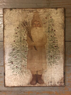 Primitive Folk Art Santa Handcrafted Plaque / Sign #3