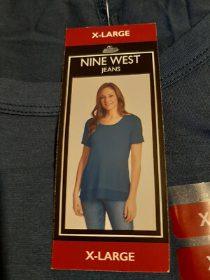 Nine West Women's Short Sleeve Emmy Top XL Teal Realm NWT