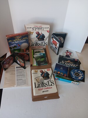 Vintage 90s BIG BOX PC DOS Windows Computer Games LOT Golf And Scrabble cds