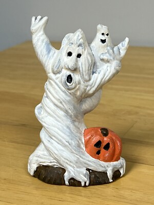 Vintage Haunted Ghost Halloween Spooky Ceramic Pumpkin Ghost Halloween 4.5  Tall