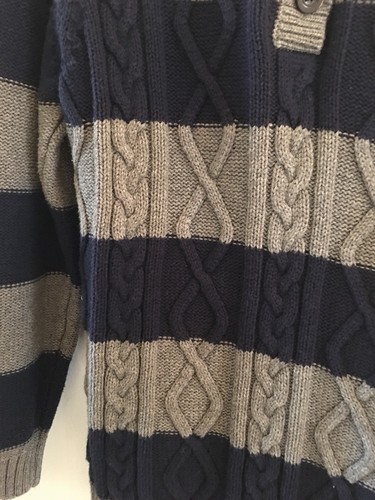 Hanna Andersson 160 12-14 Boys Gray Blue Striped Combed Cotton SWEATER