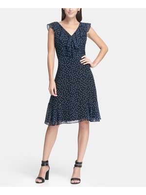 

DKNY Женское темно-синее праздничное платье длиной выше колена с коротким рукавом + расклешенное платье, Navy