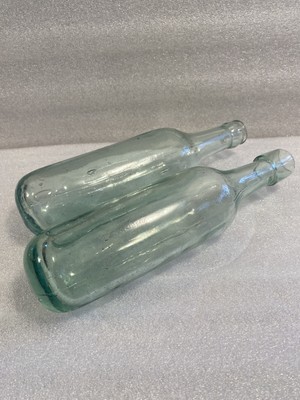 (2) Antique Unmarked Round Bottom Torpedo Bottle Machine Blown. 1800's.  9-1/2''