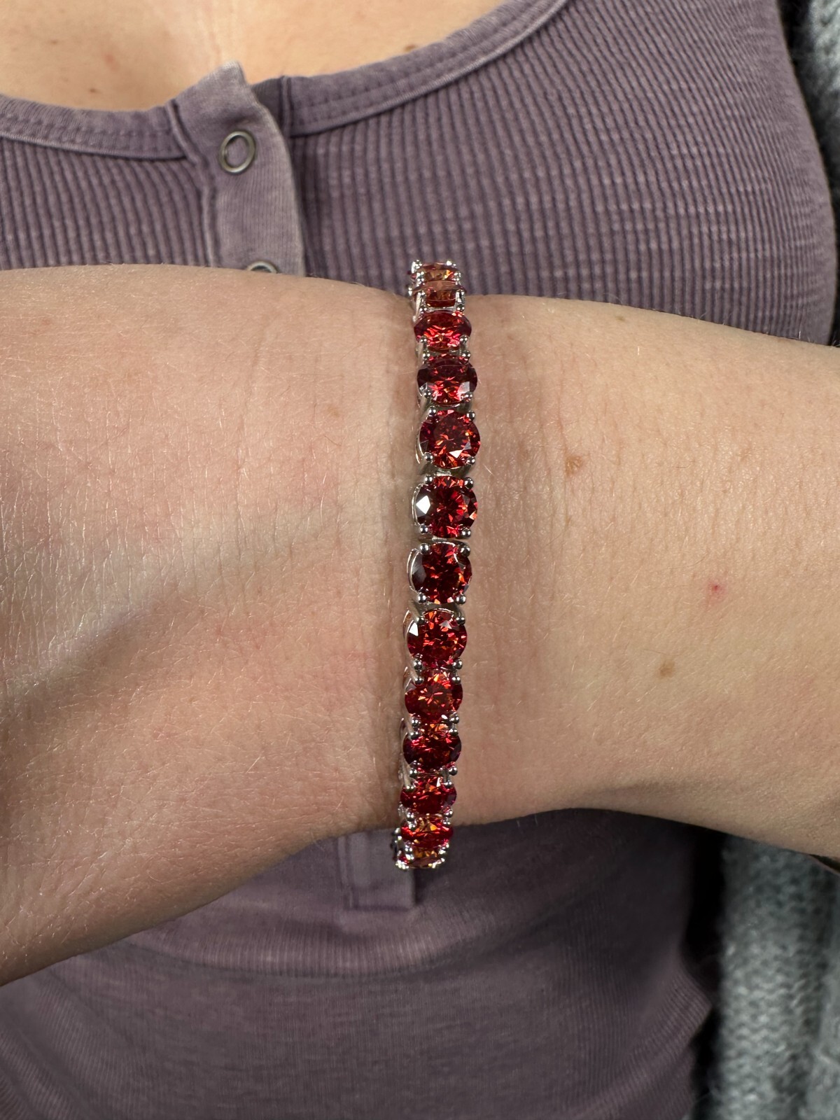 Pre-owned Silver Real Iced Ruby Red Moissanite 5mm Tennis Bracelet 925  Pass Diamond Test