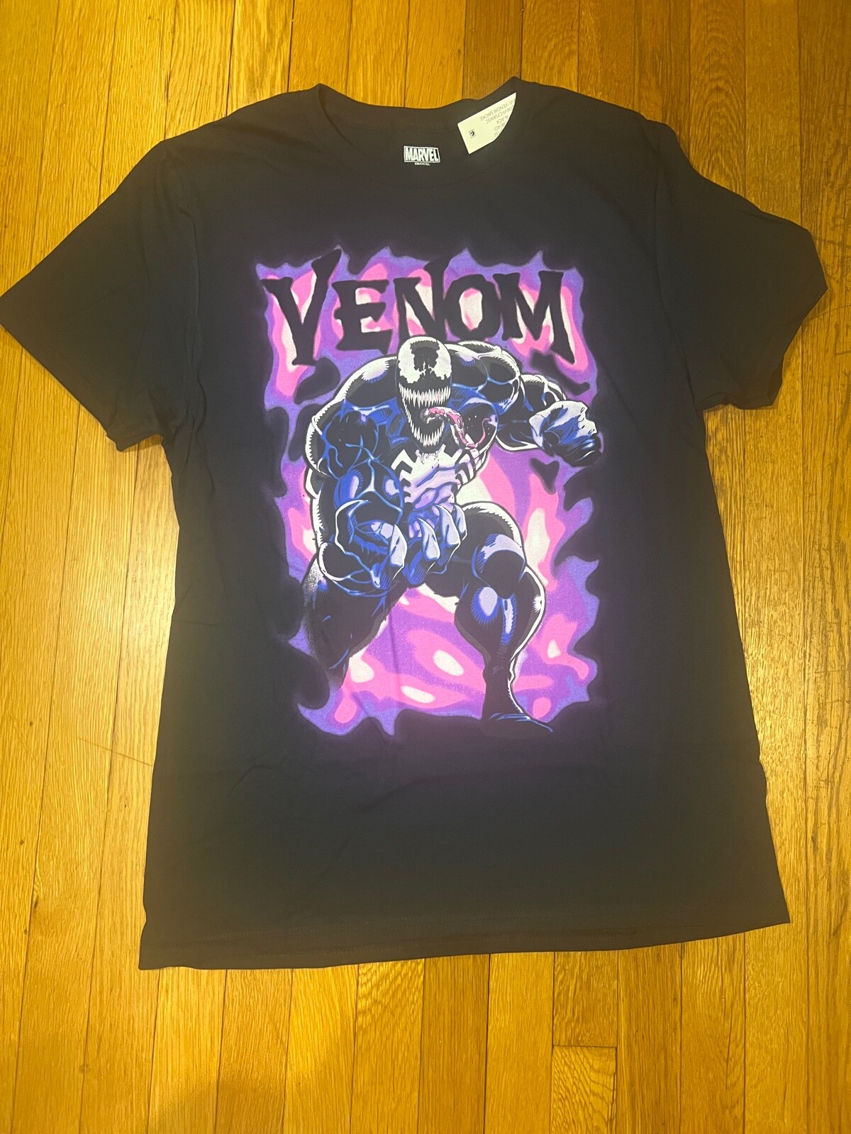 トップス VENOM PURPLE FACE SATIN LONG SHIRT Marvel Venom All Over Print Purple Metallic Tongue On Dark