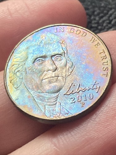 モノタイプ※　PennyFeder　題名不明 2010 P Jefferson Nickel Actual Coin Stunning Eye-catching