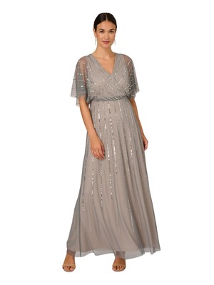 PAPELL STUDIO Womens Gray Lined Bodice Flutter Sleeve Formal Dress 6