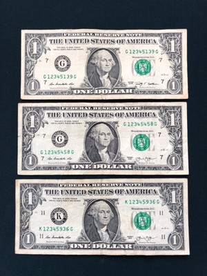 3 (ONE DOLLAR)  FANCY SERIAL NUMBER - PARTIAL LADDER NOTES - ALL WITH 12345