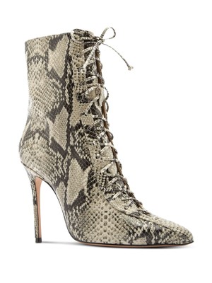 

SCHUTZ Женские бежевые кожаные ботильоны Anaiya со змеиным кружевом и острым носком на шпильке 6,5 B, Бежевый, S0209105930002