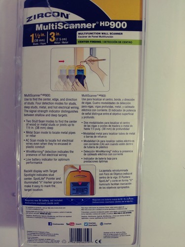 Zircon MultiScanner HD900 Stud/Wire Finder W/ NEW BATTERY - Tested open box