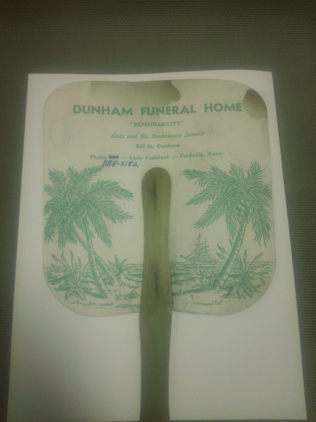 Hand Fan DUNHAM FUNERAL HOME Fredonia Kansas Little boy sleeping by dog dreaming