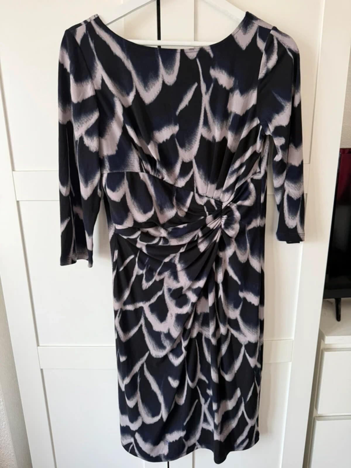 Laura Ashley size 14 black and grey abstract Pencil dress ruched occasion wear