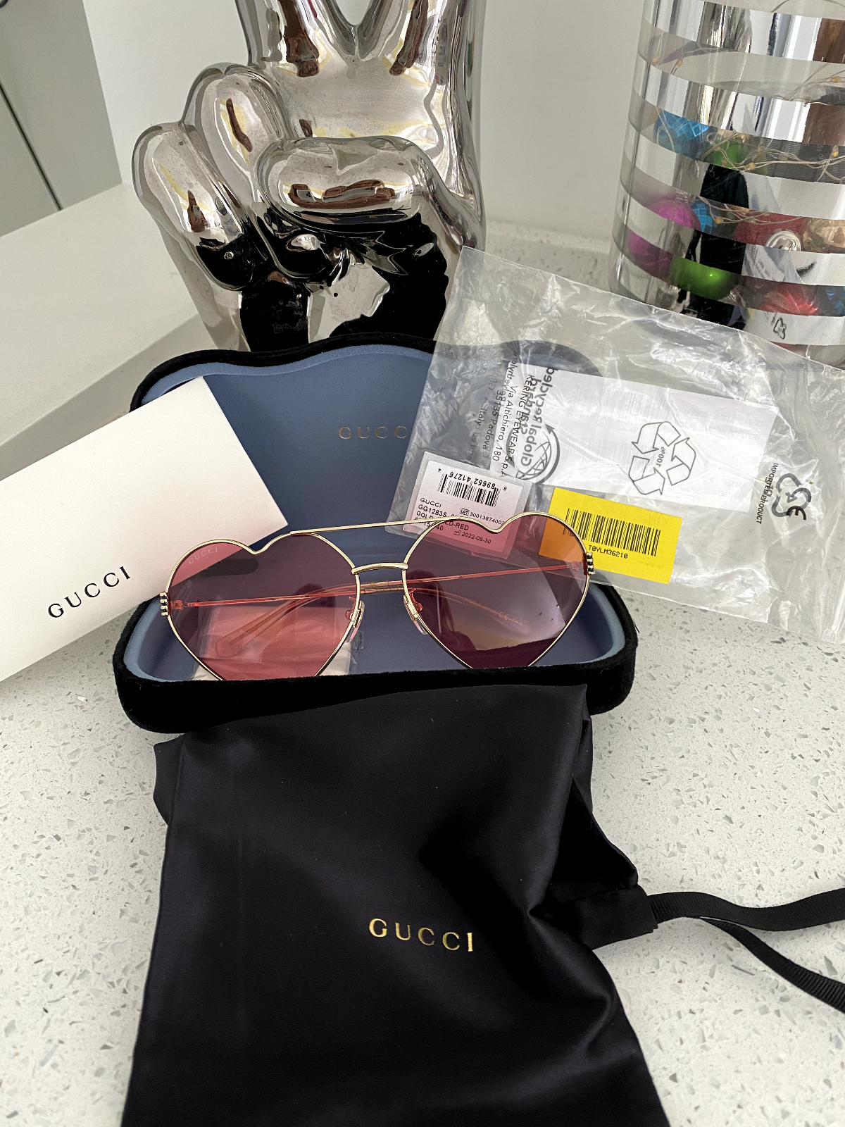 GUCCI HEART SHAPED FRAME SUNGLASSES GG1283S 002 PINK GOLD FRAME