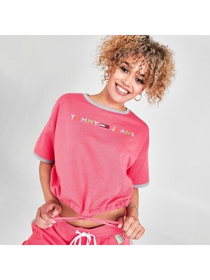 

TOMMY JEANS Женский розовый топ с круглым вырезом с короткими рукавами