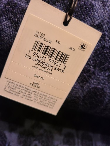 Pre-owned Coach Limited  Logo Men Sweater 2xl Wool Authentic Blue Multicolor