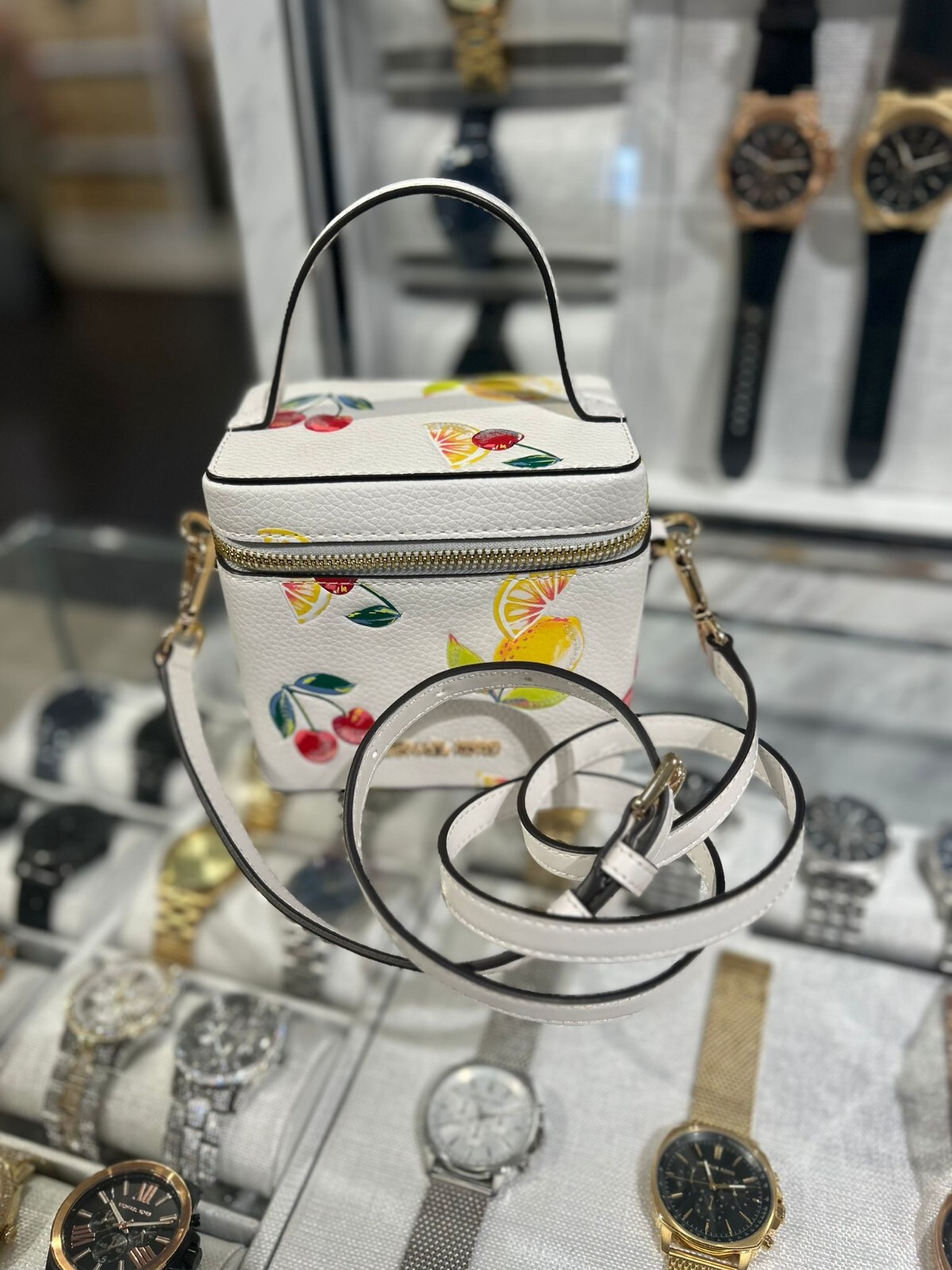 MICHAEL KORS SANDRINE SMALL SEQUINED FRUIT PRINT CROSSBODY BAG
