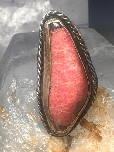 Vintage Navajo Sterling Silver Long Pink Rhodochrosite Ring Size 6.50