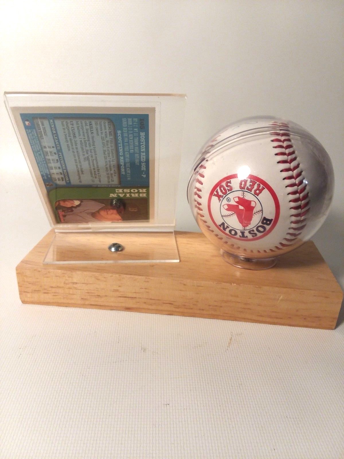 Brian Rose Sighned Baseball And Sighned Card Redsox With Wooden Plack