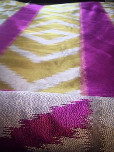 OSBORNE & LITTLE -LORCA Tonga Ikat pink yellow  woven silk new 4&1/4 Yards. New.