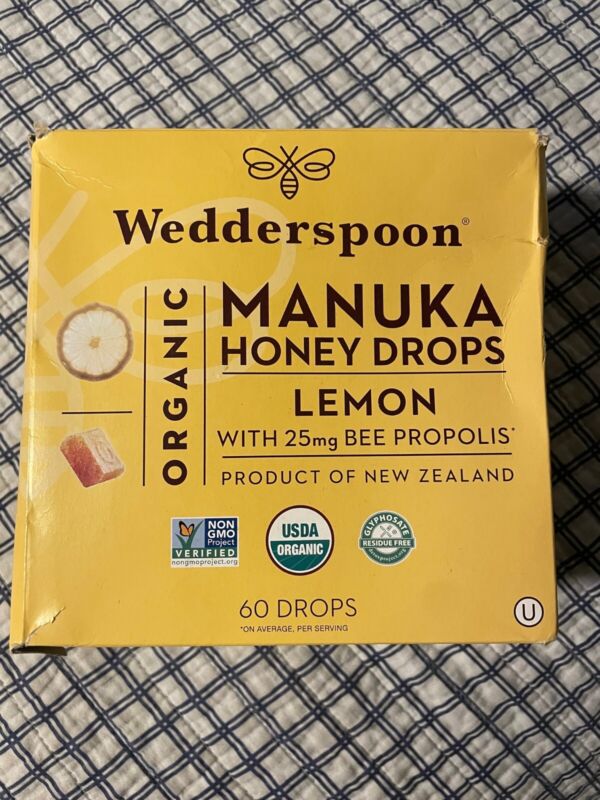 Wedderspoon Organic Manuka Honey Drops Lemon, 60 Drops (Expires 5/2026) (READ)