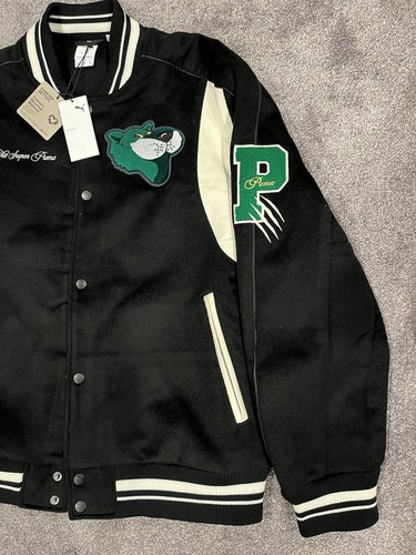 Pre-owned Puma Mascot T7 Wool Varsity Jacket Black Mens Size 2xl $385