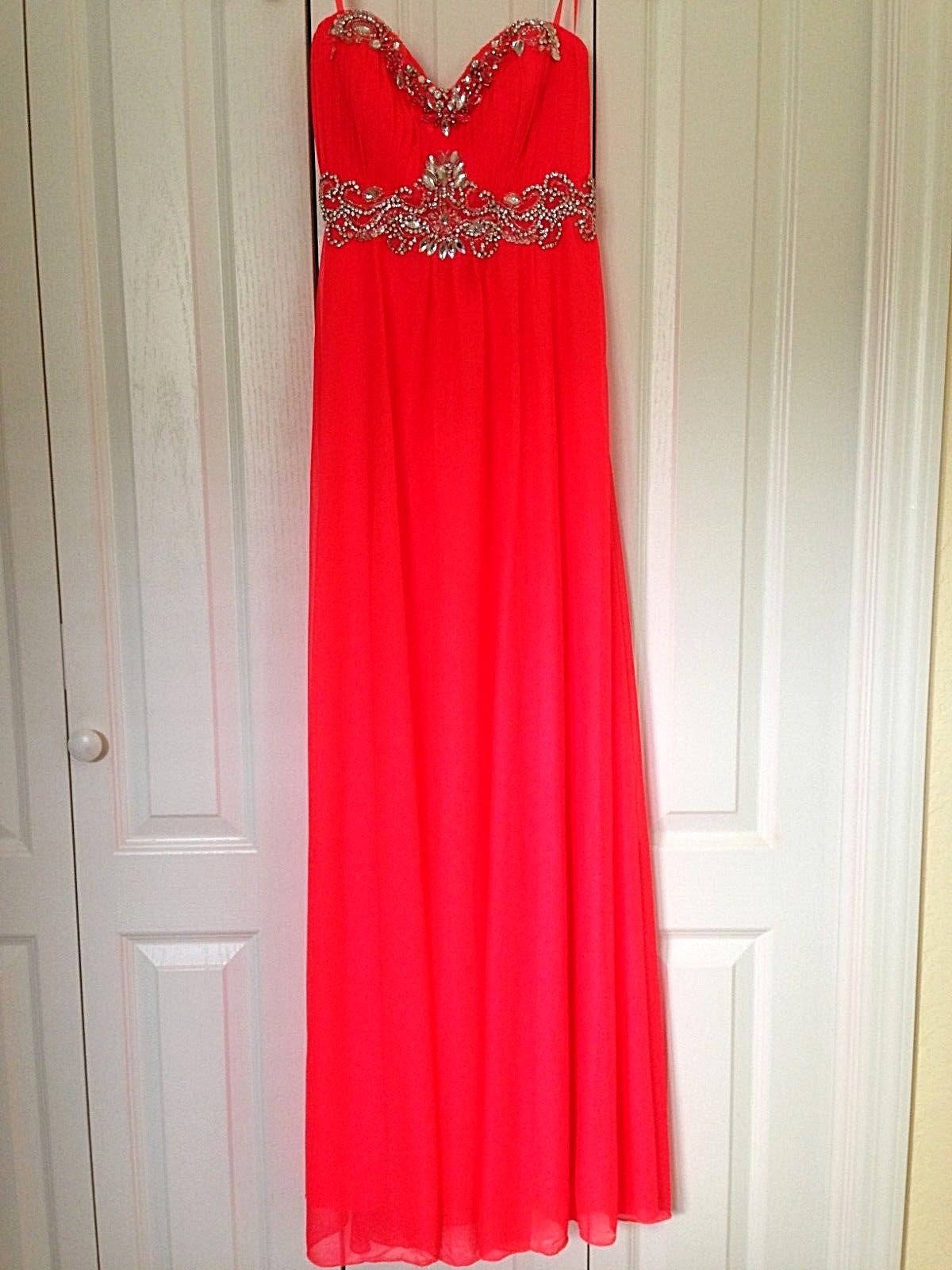 My Michelle Floor Length Strapless Jeweled Bodice Formal Gown Size 7 - Coral