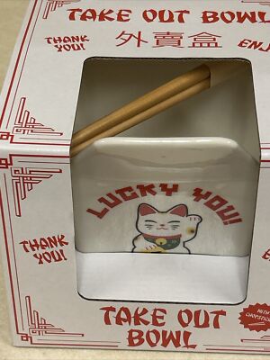 MAD Engine  Chinese Take Out Ceramic Ramen Noodle Bowl Wooden Chopsticks