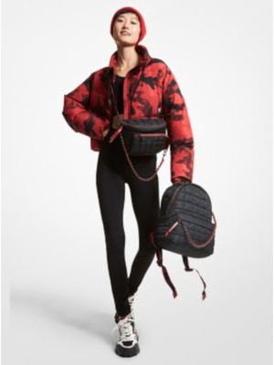 

MICHAEL MICHAEL KORS Женская красная куртка-пуховик с воротником-стойкой и завязками на подоле, Красный, MH1204A4XB