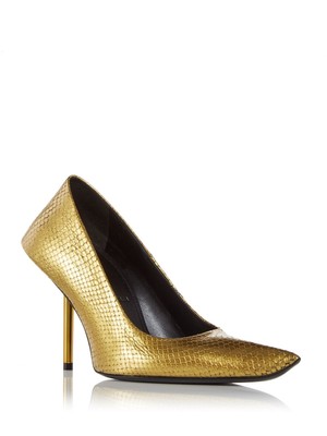

Женские кожаные туфли-лодочки BALENCIAGA Gold Python Essex с острым носком на шпильках без шнуровки, Золотой, 671494WBCN0