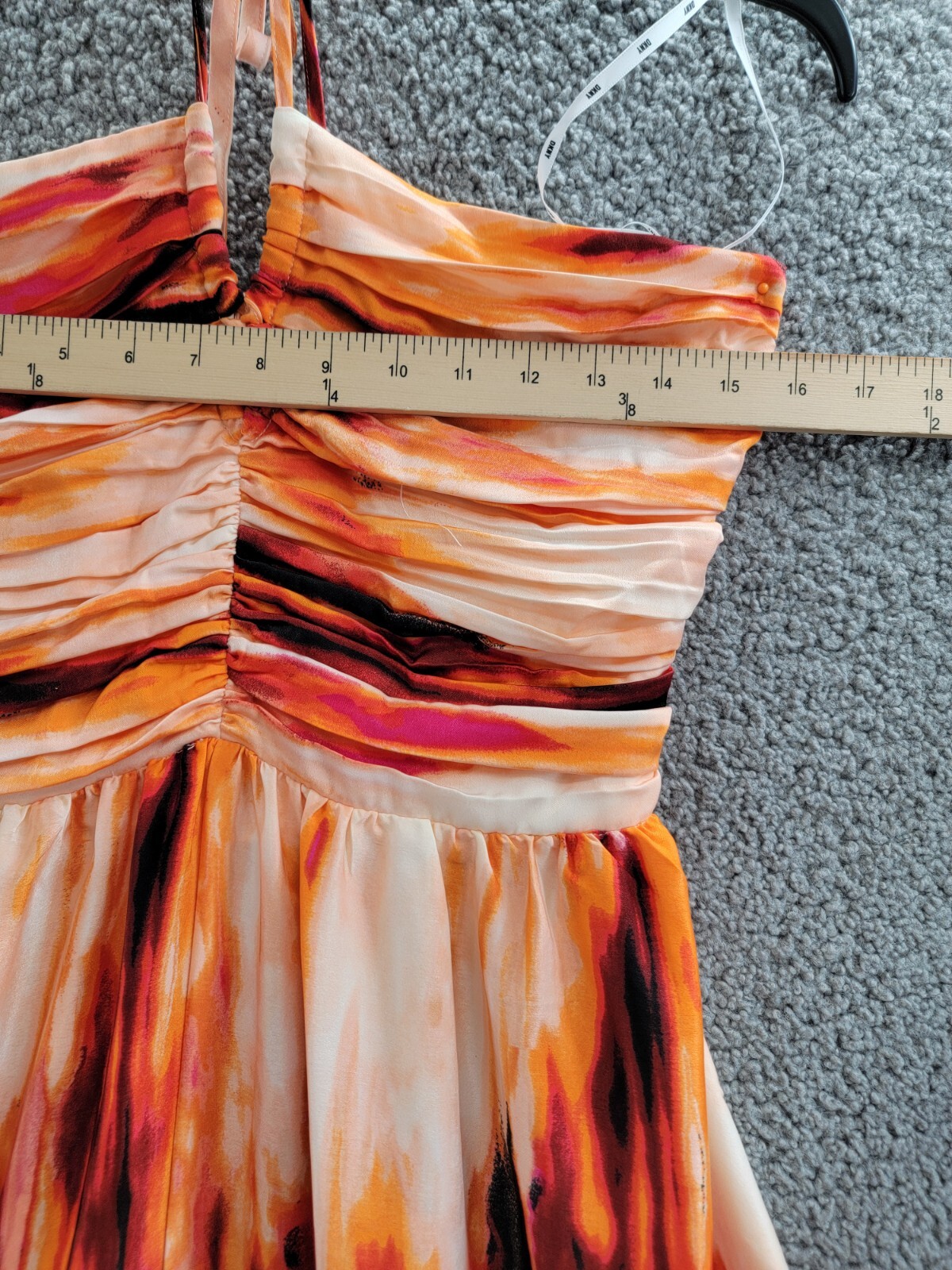 DKNY Printed Satin Strappy Halter Maxi Dress Women's S Orange Blossom Back Tie - Picture 5 of 16