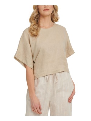 

Женский бежевый укороченный топ с круглым вырезом и рукавами-кимоно DKNY PURE