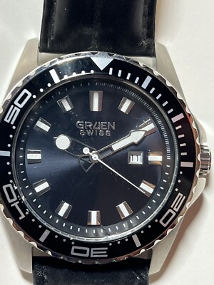 Gruen watch mens Swiss  Quartz calendar  stainless steel 46 mm  driver