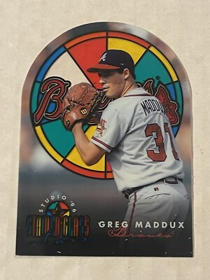 1996 Leaf Studio Stained Glass Stars GREG MADDUX #4 Atlanta Braves