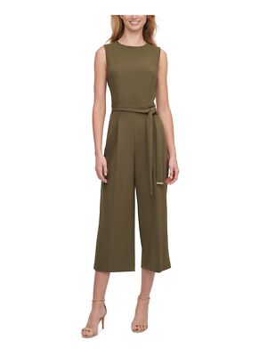 

Зеленый укороченный женский комбинезон без рукавов с широкими штанинами и поясом TOMMY HILFIGER