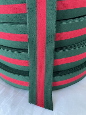 1.5 Inch  Designer Inspired Elastic Band Red Green Stripe