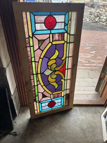 SG4178 colorful antique stained glass window 20.75 x44.5 | eBay